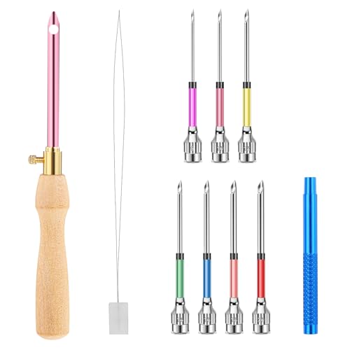 JJUNW 10 Stück Punch Needle Kit, Stanznadel-Set, 7 Größen Stanznadel Stickerei Set Stanznadel mit Holzgriffen Stickstift Stanznadel Tuch Stanznadel Set für Stickgarn Kreuzstich Anfänger von JJUNW