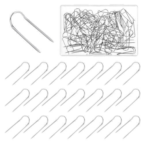 JJUNW 100 Stück Stecknadeln U-Form, Stecknadel Ohne Kopf Edelstahl Sewing Pins mit Box 23mm Double Blocking Pins U förmige Pins Nähen Kopfnadeln feine für Basteln DIY-Projekte Nähprojekte Häkeln von JJUNW