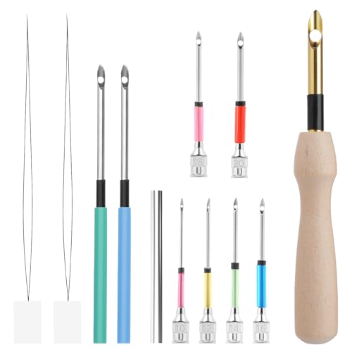 JJUNW 12 Stück Stickerei Starter Kit, Einstellbare Stanznadel Stickerei Set mit Austauschbaren Nadelröhren Punch Needle Set für Basteln Handwerk Stitching Kreuzstich von JJUNW