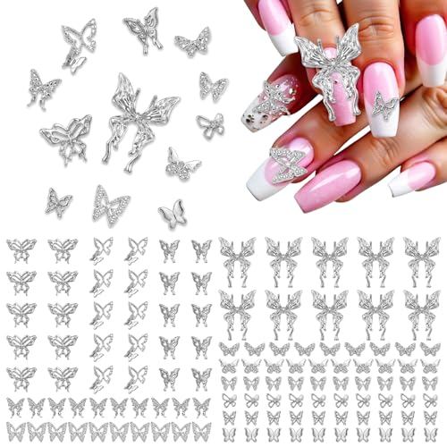 JJUNW 120 Stück Schmetterling Nagel Charms, 3D Legierungs Schmetterlings Nailart Anhänger Nail Art Deko Schmetterling Nail Art Zubehör von JJUNW