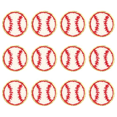 JJUNW 12Stück Nähaufnäher, Baseball Patches zum Aufbügeln, 6,2cm Kinder Stickerei AufnäHer Chenille Gestickter Aufnäher Gestickte Applikation Bügelbild für Hut Jeans Jacken Rucksäcke DIY von JJUNW