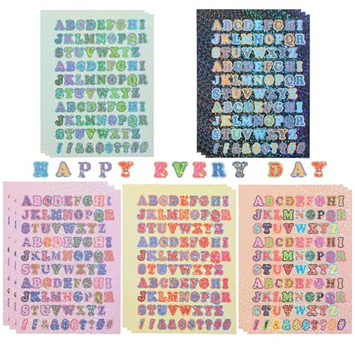 JJUNW 15 Blätter Glitzer Buchstaben Aufkleber, Bunte Selbstklebendes Vinyl Buchstabenaufkleber 1cm Buchstaben zum Aufkleben Klebebuchstaben Letter Sticker für DIY Scrapbooking Grußkartendekoration von JJUNW