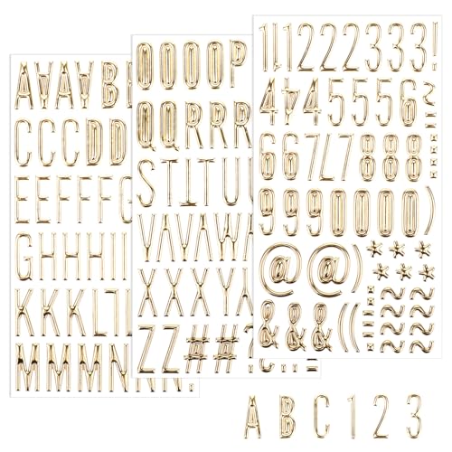 JJUNW 169 Stück Gold Buchstaben Zahlen Aufkleber, 3D-Effekt Selbstklebendes Vinyl Buchstabenaufkleber Buchstaben Nummern zum Aufkleben, Letter Sticker für DIY Scrapbooking Grußkartendekoration (2,5cm) von JJUNW