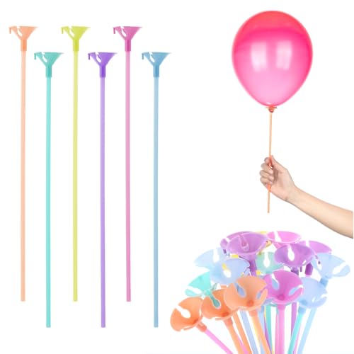 JJUNW 20 Stück Luftballon Stäbe, 32cm Ballonständer Ballonstangen Einzeln Wiederverwendbar Stäbe Halter für Luftballons, Plastikstäbe Ballonhalter für Geburtstag Hochzeit Party Feier Deko(Mehrfarbig) von JJUNW