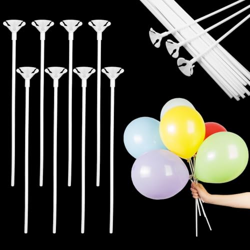 JJUNW 20 Stück Luftballon Stäbe, 32cm Ballonständer Ballonstangen Einzeln Wiederverwendbar Stäbe Halter für Luftballons, Plastikstäbe Ballonhalter für Geburtstag Hochzeit Party Feier Deko(Weiß) von JJUNW