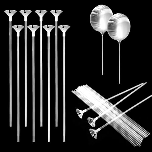 JJUNW 20 Stück Luftballon Stäbe, 32cm Ballonständer Ballonstangen Einzeln Wiederverwendbar Stäbe Halter für Luftballons, Plastikstäbe Ballonhalter für Geburtstag Hochzeit Party Feier Deko(Transparent) von JJUNW