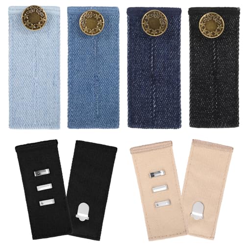 JJUNW 6Stück Hosenbunderweiterung, Trouser Extender, Einstellbar Jeans Taille Erweiterung Knopf Bund-Expanders Knopfverlängerung für Hosen Jeans Röcke Umstandshose (4 Denim + 2 Baumwolle) von JJUNW