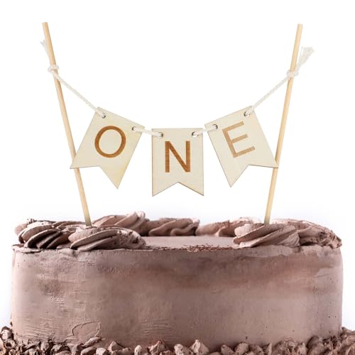 JJUNW Cake Topper 1. Geburtstag, Holz Tortendeko 1. Jahrestagsfeier Kuchentopper Happy Birthday Geburtstagsparty Kuchen Deko 1. Geburtstag Kindergeburtstag Mädchen Junge von JJUNW