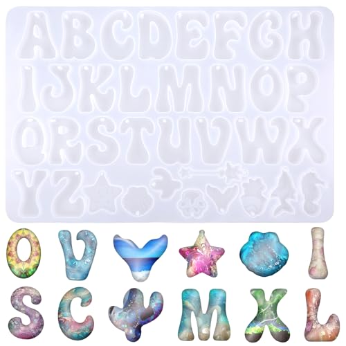 JJUNW Gießform Silikonform Buchstabe, A-Z Alphabet Silikonformen Gießformen, Epoxidharz Harz Form Mini Alphabet Epoxidharz Formen für DIY Schmuck Home Dekoration Kuchen Dekoration Anhänger von JJUNW