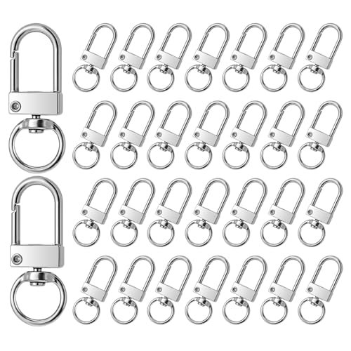 JJUNW 30 Stück Schlüsselanhänger Karabiner, Karabinerhaken mit Drehgelenk, Karabinerverschlüsse mit D-Ring 360° drehbarem Schlüsselringe Edelstahl für DIY Keychain Schlüsselring Stecker (Silber) von JJUNW