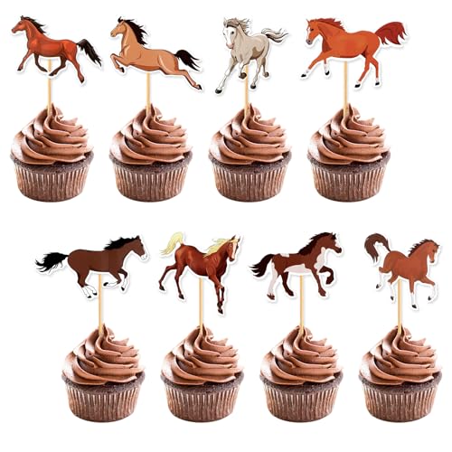 JJUNW Pferd Cupcake Topper, 40 Stück Pferd Cupcake-Topper mit Pferdemotiv, Cake Topper Pferde Deko Geburtstag Pferde Kuchen Deko Pferd Themen Party Deko für Babyparty Kindergeburtstag Party Supplie von JJUNW