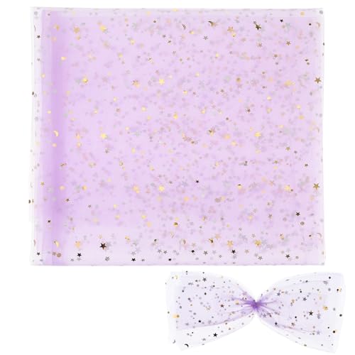 JJUNW Glitzer Tüllstoff, 155x100cm Netzstoff Dekostoff, Tüllstoff mit Sternen Sparkly Stoff Tüll Spitze Stoff Tüll Dekostoff mit kleine Pailletten für Hochzeit Weihnachten Halloween DIY Deko (lila) von JJUNW