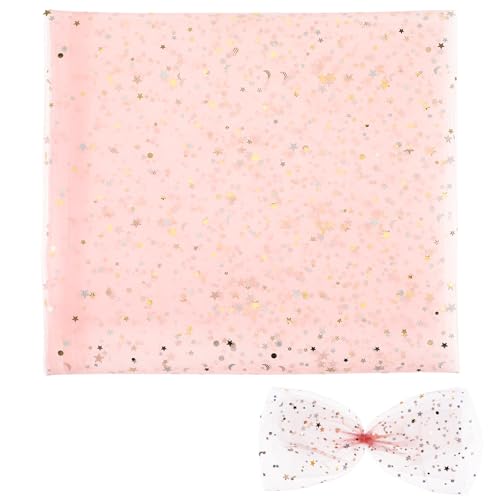 JJUNW Glitzer Tüllstoff, 155x100cm Netzstoff Dekostoff, Tüllstoff mit Sternen Sparkly Stoff Tüll Spitze Stoff Tüll Dekostoff mit kleine Pailletten für Hochzeit Weihnachten Halloween DIY Deko (rosa) von JJUNW