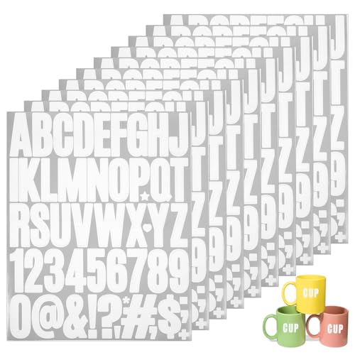 JJUNW10 Blatt Buchstaben Zahlen Aufkleber Kit, 5cm Zahlen Buchstaben zum Aufkleben, Selbstklebend Wasserfeste Vinyl Alphabet Nummer Sticker für DIY Scrapbook Kunsthandwerk Karte Grußkarte(Weiß) von JJUNW