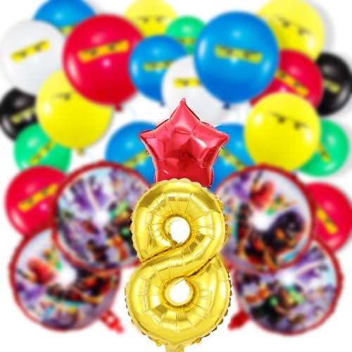 luftballon 8. ninjago geburtstag | geburtstagsdeko Mädchen junge 8 jahr, Happy Birthday Dekoration Karikatur ninjago Luftballons deko von JJYAGU