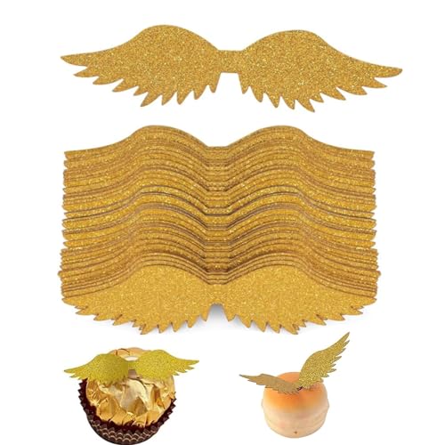 Cupcake Dekoration mit goldenen Flügeln, 50 Stück Goldene Flügel Cupcake Topper Schokolade Dekoration Kindergeburtstagen Gold Wings Wizard Party Schokoladendekoration Cupcake Topper von JJiaoLinin