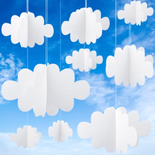 JJiaoLinin 16 Stück Gefälschte Wolken für Decke, 3D-Wolken-Dekorationen zum Aufhängen, Weiß Filz-Wolke,Künstliche Wolken Requisiten, für Babytaufe, Kinderzimmer, Party, Hochzeit, Bühnendekor von JJiaoLinin