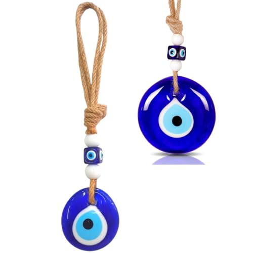 JJiaoLinin 2PCS Türkisches blaues Auge Evil Eye Amulett, Home Decor Schutz Segen Geschenk Glasperlen Anhänger, Blaue Augen Schlüsselanhänger, Auto Hängeornament, Amulett Glück und Schutz Charm (5 cm) von JJiaoLinin