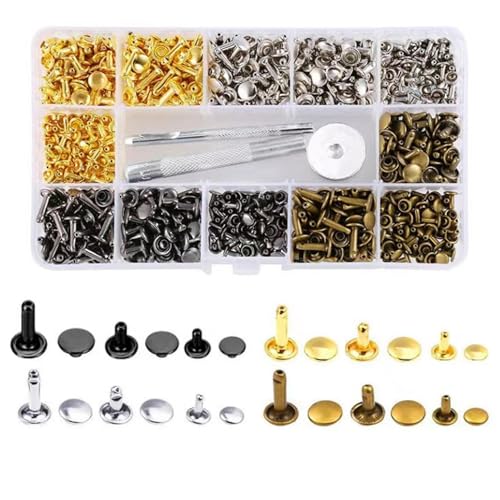 JJiaoLinin Leder Nieten,360 Set Metallniete Doppelkappe Nieten 12mm 8mm 6mm Nieten Druckknopf Set Metall Doppelkappe Nieten Set für DIY Handwerk Leder, Ersatz Nieten von JJiaoLinin