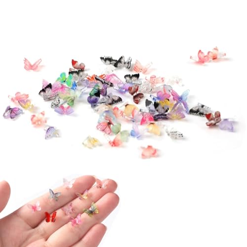 JJiaoLinin Mikro Schmetterling Resin,50 Stück Schmetterling Aufkleber Bunte Transparente Scrapbook Sticker 3D Schmetterling Nagel Charms Landschaftsdekorationen zum Basteln Terrarium-Dekor von JJiaoLinin