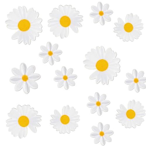 JJiaoLinin Patches Zum Aufbügeln Blume, 30 Stück Gänseblümchen Blumen Bügelflicken Exquisite Stickerei Flicken zum Aufbügeln Kinder für Hut, Jeans, Jacken Rucksäcke von JJiaoLinin