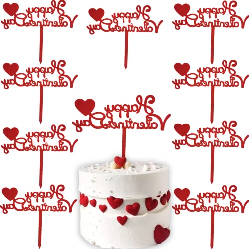 10 Stück Happy Valentine's Day Kuchendekoration Acryl Kuchendekoration Rot Valentinstag Cupcake Topper Herzförmige Kuchenspieße Kuchenzubehör für Hochzeit Valentinstag Geschenke Kuchendekoration Party von JJzxwish