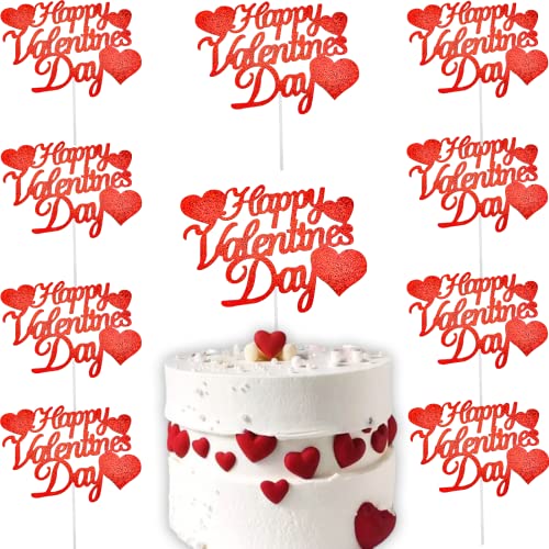 10 Stück Happy Valentines Day Kuchendekoration Rot Glitzer Kuchen Topper Valentinstag Cupcake Topper Herzförmige Kuchen Picks Kuchen Zubehör für Hochzeit Valentinstag Geschenke Kuchen Dekoration Party von JJzxwish