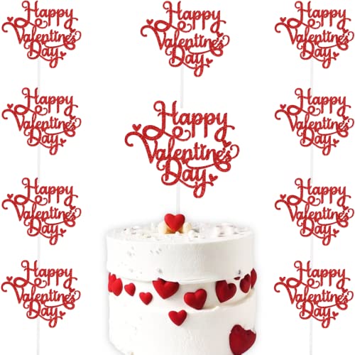 10 Stück Happy Valentines Day Kuchendekoration Rot Glitzer Kuchen Topper Valentinstag Cupcake Topper Herzförmige Kuchen Picks Kuchen Zubehör für Hochzeit Valentinstag Geschenke Kuchen Dekoration Party von JJzxwish