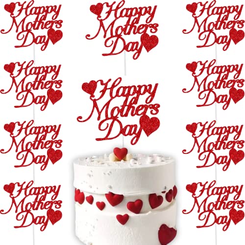 15 Stück Happy Mothers Day Kuchendekoration rot Glitzer Kuchendekoration Muttertag Cupcake Topper Herzförmige Kuchenspieße Kuchenzubehör von JJzxwish