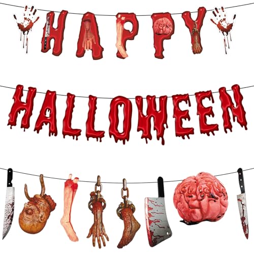 Horror Gruseliges blutiges Halloween-Banner Halloween Blut Requisiten Gefälschte Gruselige Handgebrochene Körperteile für Spukhaus Halloween Vampir Zombie Party Halloween Indoor Outdoor Dekorationen von JJzxwish