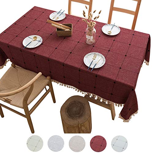 JK Home Tischdecke, Quaste, Baumwolle, Leinen, staubdicht, Bestickt, rechteckig, Baumwoll-Leinen, rot, 60x60cm von JK Home