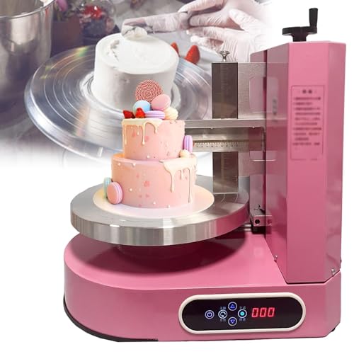 Automatische Maschine for Glätten und Dekorieren von Kuchenüberzügen mit elektrisch rotierendem 35-cm-Drehteller, Maschine for Verteilen von Zuckerguss und Glasur for 4-12-Zoll-Geburtstagskuchen(Pink) von JKAVPPT