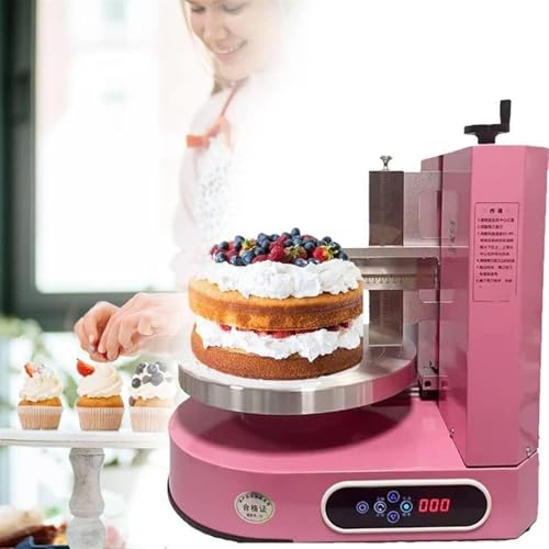 JKAVPPT Maschine for Dekorieren von Geburtstagskuchencreme mit glatter Beschichtung, automatische 4-12-Zoll-Kuchenglasurmaschine, runde Maschine for Verteilen und Abfüllen von Kuchencreme(Pink) von JKAVPPT