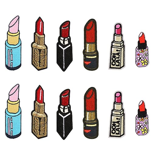 JKJF 12 Stück Lippenstift Patches Lippenstift Aufbügeln Bügelbild Kosmetik Aufnäher Applikation Schminke Stickerei Patches für Kleidung Rucksack Schuhe Jacke Jeans Hut Kleid - 6 Stile von JKJF