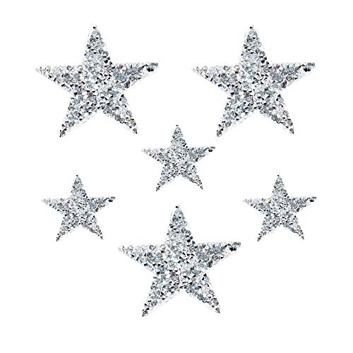 JKJF Fünfzackiger Stern Aufnäher Strass Patches Wärmeübertragung Applique für Kleidung Jeans Jacken Hüte Rucksäcke Schuhe - 6 Stk 4 cm und 6 cm von JKJF