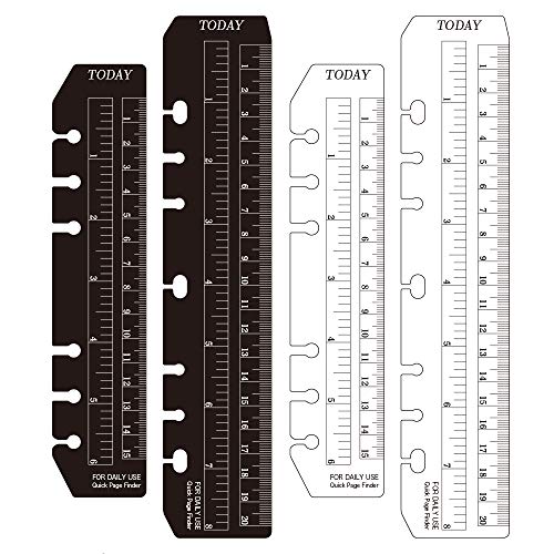 JKJF A5 Lineal A6 Lineal Lesezeichen Lineal Kunststoff Seitenmarker Tasche Seiten Finder für A5 A6 Format 6-Loch Binder Notizbuch, 4 Stück klar und Schwarz von JKJF