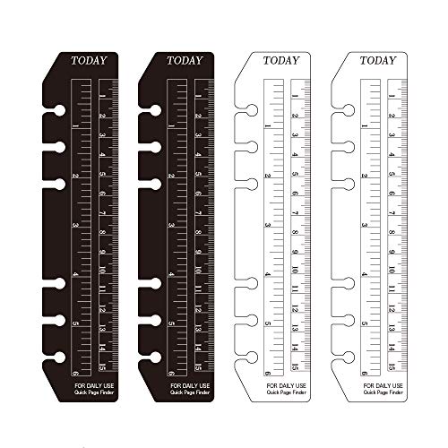 JKJF A6 Lineal Lesezeichen Lineal Kunststoff Seitenmarker Tasche Seiten Finder für A6 Format 6-Loch Binder Notizbuch, 4 Stück klar und Schwarz von JKJF