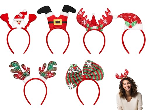 JKKLCC 6pcs haarreifen weihnachten, weihnachts haarreif für Damen und Herren, weihnachts kopfschmuck umfasst Santa Claus, Rentiergeweih, Schneeflocken, Pailletten und Bögen Designs von JKKLCC