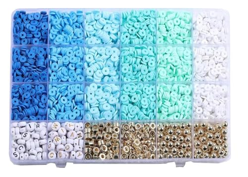 JKLDBNGH Kit zur Schmuckherstellung 2000-teiliges Schmuckherstellungsset for den Ozeanurlaub, Türkis, Schildkröte, Muscheln, Seestern-Steinperlen und Polymer-Ton-Perlen schmuckherstellung Set(Blue) von JKLDBNGH