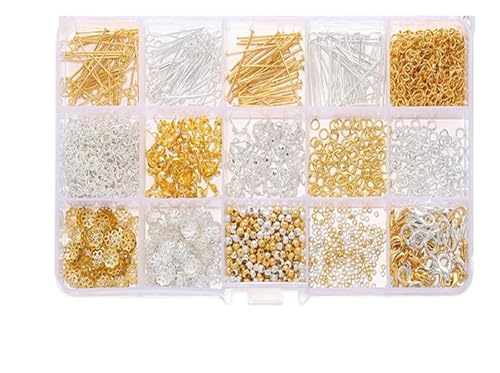 Kit zur Schmuckherstellung 1260 Teile/satz Karabinerverschluss Perle Flache Pins Ende Verlängerung Kette Stecker Verschluss Kit for DIY Armband Halskette Schmuck Machen schmuckherstellung set(Gold-Sil von JKLDBNGH