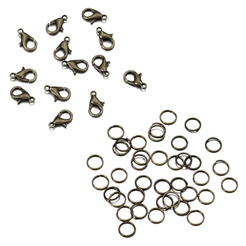 Kit zur Schmuckherstellung 200 Ringe + 100 Verschlüsse Set, Karabinerverschluss, offene Binderinge for Armbänder, Halsketten, Verbinder, Schmuckherstellung, DIY-Set schmuckherstellung set(Bronze set,1 von JKLDBNGH