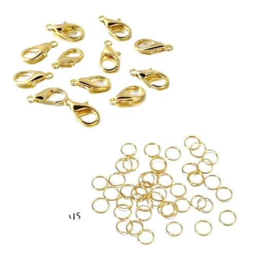 Kit zur Schmuckherstellung 200 Ringe + 100 Verschlüsse Set, Karabinerverschluss, offene Binderinge for Armbänder, Halsketten, Verbinder, Schmuckherstellung, DIY-Set schmuckherstellung set(Gold set,12m von JKLDBNGH