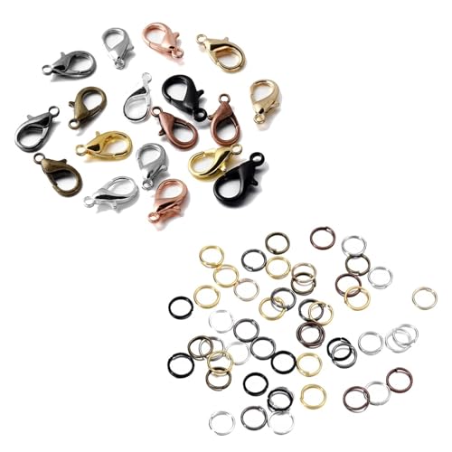 Kit zur Schmuckherstellung 200 Ringe + 100 Verschlüsse Set, Karabinerverschluss, offene Binderinge for Armbänder, Halsketten, Verbinder, Schmuckherstellung, DIY-Set schmuckherstellung set(Mixed color, von JKLDBNGH