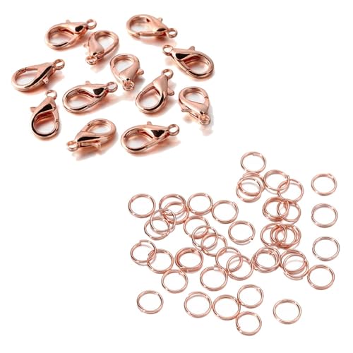 Kit zur Schmuckherstellung 200 Ringe + 100 Verschlüsse Set, Karabinerverschluss, offene Binderinge for Armbänder, Halsketten, Verbinder, Schmuckherstellung, DIY-Set schmuckherstellung set(Rose gold se von JKLDBNGH