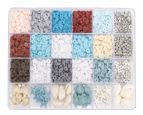 Kit zur Schmuckherstellung 2000-teiliges Schmuckherstellungsset for den Ozeanurlaub, Türkis, Schildkröte, Muscheln, Seestern-Steinperlen und Polymer-Ton-Perlen schmuckherstellung set(Colorful) von JKLDBNGH