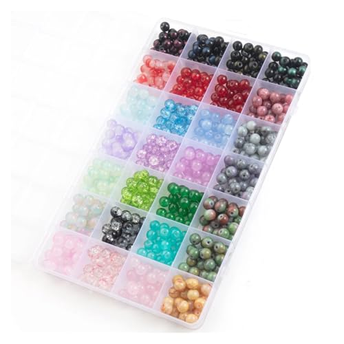 Kit zur Schmuckherstellung Glasperlen-Armbandherstellungs-Sets, 28 Farben, 8 mm Kristallperlen, runde Edelstein-Steinperlen mit Zubehör for die Schmuckherstellung DIY schmuckherstellung set(Color-06) von JKLDBNGH