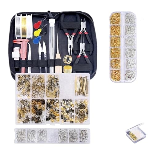 Kit zur Schmuckherstellung Schmuckherstellungszubehör-Set mit Schmuckwerkzeugen, Schmuck-Kupferdrähten, Fäden und Schmuckzubehör for die Schmuckreparatur und Perlenstickerei schmuckherstellung set(Kit von JKLDBNGH