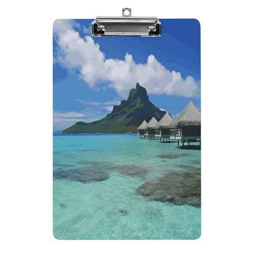 Acryl-Klemmbretter, Tahiti-Strand-Klemmbrett mit niedlichen Mustern, hängende Klemmbretter sind geeignet für Studenten, Lehrer, Büros und Männer und Frauen von JKLPOMN