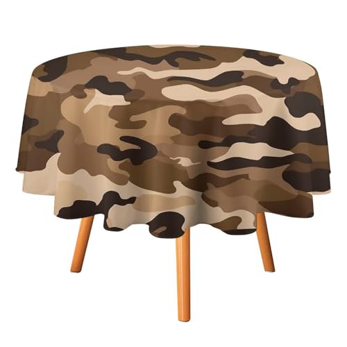 JKLPOMN Runde Picknick-Tischdecke, brauner Camouflage-Druck, für den Außenbereich, wasserdicht, öldicht, Seitentischabdeckung, tragbar, für drinnen und draußen von JKLPOMN