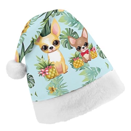 JKLPOMN Weihnachtsmütze für Kinder, weiche und bequeme Weihnachtsmütze, Chihuahua-Hund, Ananas, bedruckt, niedlich, verdickt, geeignet für Erwachsene, Männer, Frauen, Weihnachtsfeier, von JKLPOMN